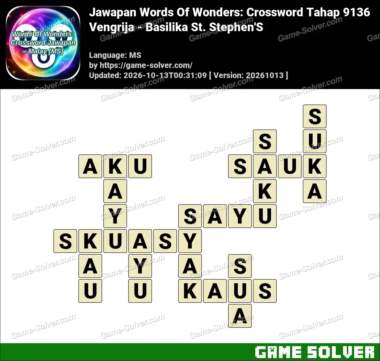Jawapan Words Of Wonders: Crossword Tahap 9136 – Vengrija – Basilika St. Stephen’S